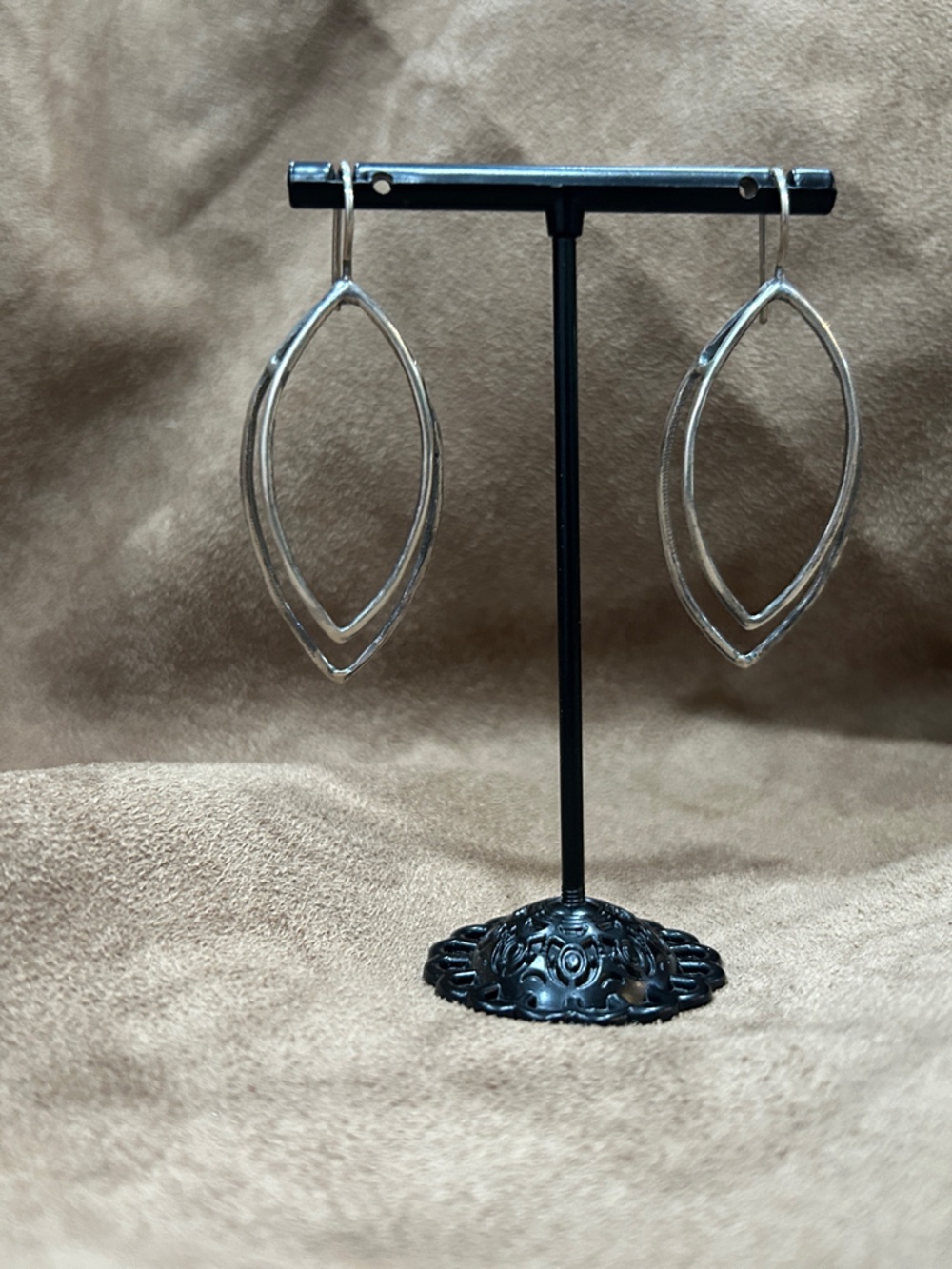 Leaf Shaped Sterling Silver Earrings on French Wires